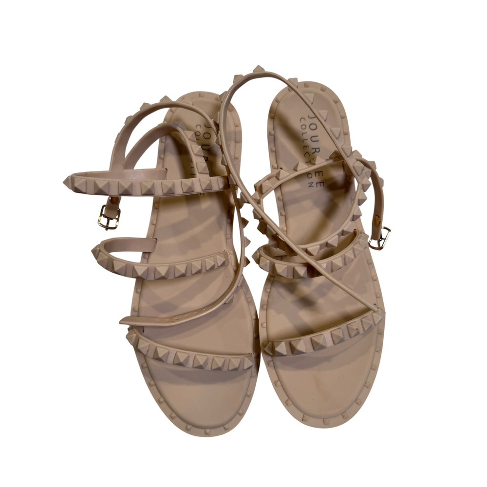 Journee‎ Collection Reba Studded Jelly Gladiator Sandals Beige Tan Womens Size 8
